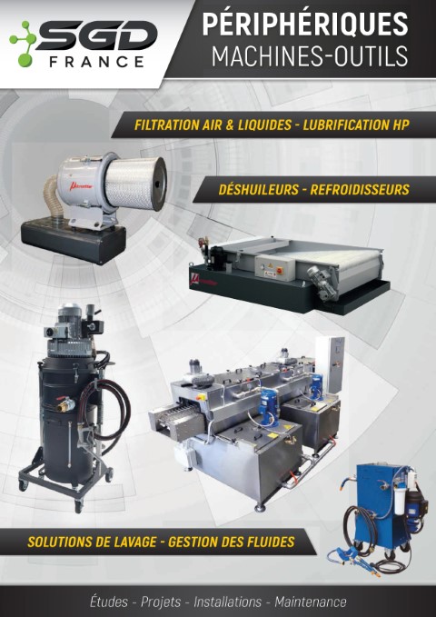 Catalogue Périphériques Machines-Outils : filtration air et liquides, lubrification HP, déshuileurs, refroidisseurs, solutions de lavage, gestion des fluides