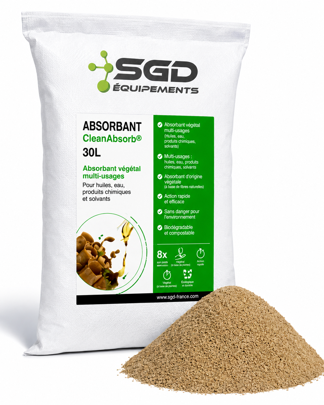 CLEAN ABSORB – ABSORBANT NATUREL RÉUTILISABLE TOUS LIQUIDES – SAC DE 30 LITRES
