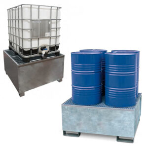 bac de rétention 4 fûts acier et conteneur IBC 1000L